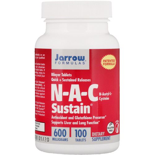 jarrow formulas n a c sustain n acetyl l cysteine 600 mg 100 tablets