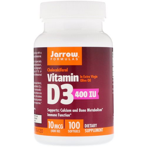 Jarrow Formulas, Vitamin D3, Cholecalciferol, 400 IU, 100 Softgels Review