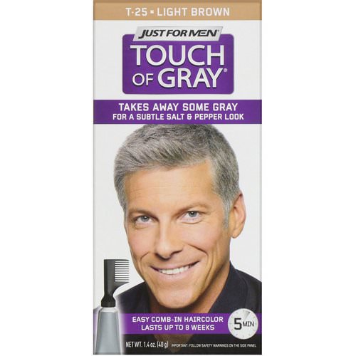 Just for Men, Touch of Gray, Comb-In Hair Color, Light Brown T-25, 1.4 oz (40 g) Review