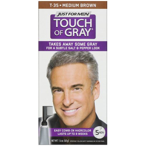 Just for Men, Touch of Gray, Comb-in Hair Color, Medium Brown T-35, 1.4 oz (40 g) Review