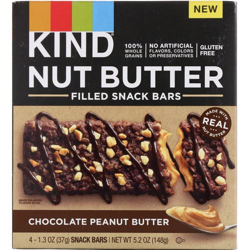 KIND Bars, Nut Butter Filled Snack Bars, Chocolate Peanut Butter, 4 Bars, 1.3 oz (37 g) Each Review