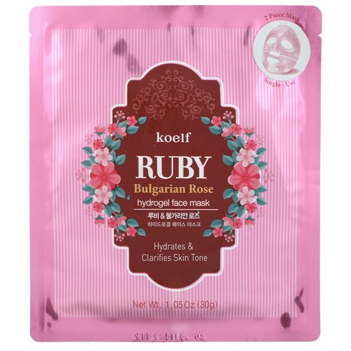Koelf, Ruby Bulgarian Rose Hydrogel Face Mask Pack, 5 Sheets, 1.05 oz (30 g) Each Review