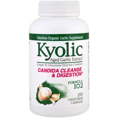 Kyolic, Aged Garlic Extract, Candida Cleanse & Digestion, Formula 102, 200 Vegetarian Caps Review