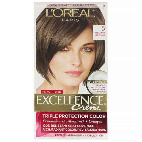 L'Oreal, Excellence Creme, Triple Protection Color, 5 Medium Brown, 1 Application Review