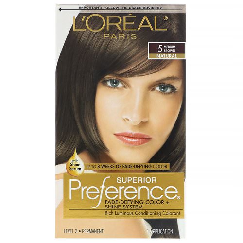 L'Oreal, Superior Preference, Fade-Defying Color + Shine System, Natural, 5 Medium Brown, 1 Application Review