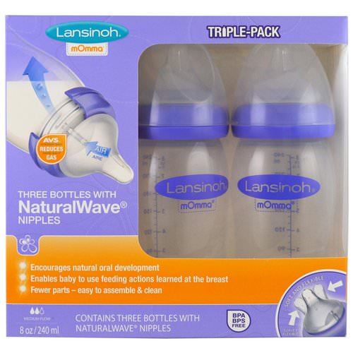 Lansinoh, Natural Wave Nipple Bottles, Medium Flow, 3 Bottles, 8 oz (240 ml) Each Review