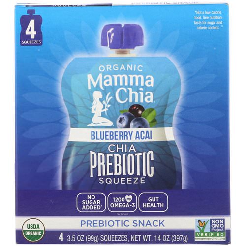 Mamma Chia, Organic Chia Prebiotic Squeeze, Blueberry Acai, 4 Pouches, 3.5 oz (99 g) Each Review