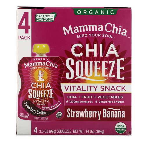 Mamma Chia, Organic Chia Squeeze, Vitality Snack, Strawberry Banana, 4 Squeezes, 3.5 oz (99 g) Each Review