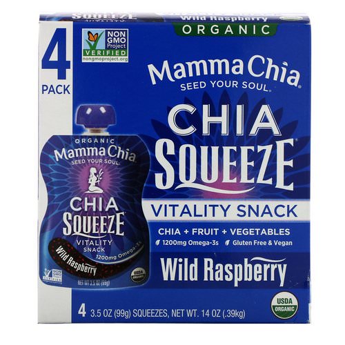 Mamma Chia, Organic Chia Squeeze, Vitality Snack, Wild Raspberry, 4 Squeezes, 3.5 oz (99 g) Each Review
