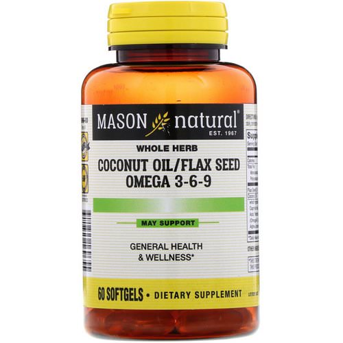 Mason Natural, Coconut Oil / Flax Seed Omega 3-6-9, 60 Softgels Review
