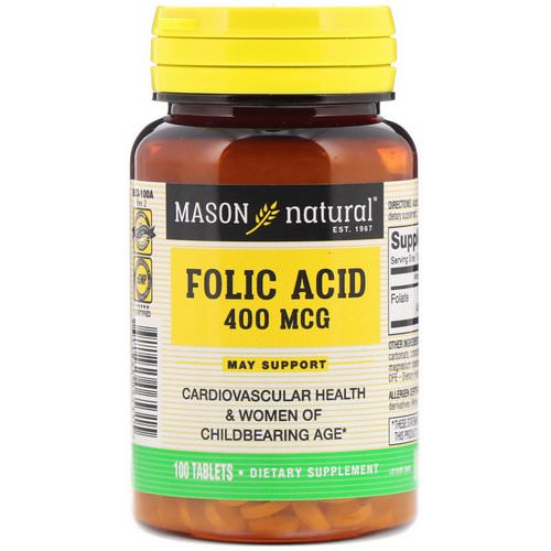 Mason Natural, Folic Acid, 400 mcg, 100 Tablets Review