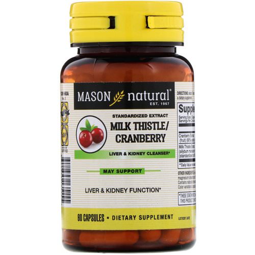 Mason Natural, Milk Thistle/Cranberry, Liver & Kidney Cleanser, 60 Capsules Review