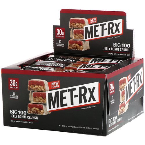 MET-Rx, Big 100, Meal Replacement Bar, Jelly Donut Crunch, 9 bars, 3.52 oz (100 g) Each Review