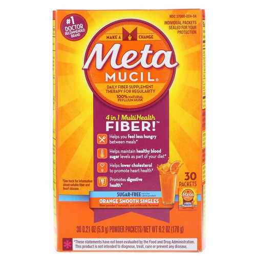 Metamucil, 4 in 1 MultiHealth Fiber Powder, Sugar Free, Orange Smooth Singles, 30 Packets, 0.21 oz (5.8 g) Each Review