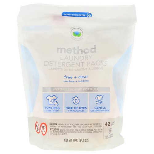 Method, Laundry Detergent Packs, Free + Clear, 42 Loads, 24.7 oz (700 g) Review