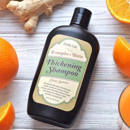 Thickening B-Complex + Biotin Shampoo by Madre Labs, No Sulfates, Citrus Squeeze