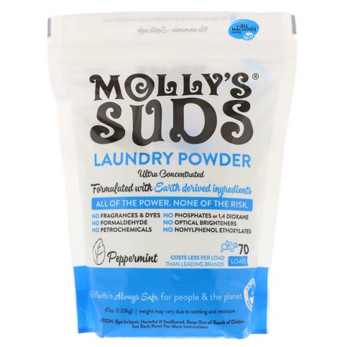 Molly's Suds, Laundry Powder, Ultra Concentrated, Peppermint, 70 Loads, 47 oz (1.33 kg) Review