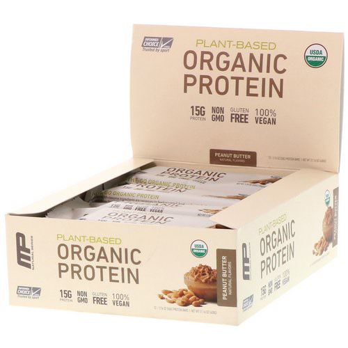 MusclePharm Natural, Plant-Based Organic Protein Bar, Peanut Butter, 12 Bars, 1.76 oz (50 g) Each Review