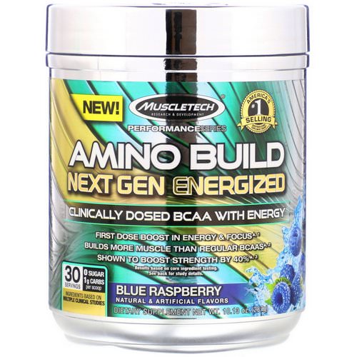 Muscletech, Amino Build, Next Gen Energized BCAA, Blue Raspberry, 10.13 oz (287 g) Review