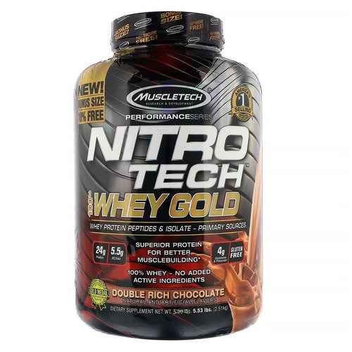 Muscletech, Nitro Tech, 100% Whey Gold, Whey Protein Powder, Double Rich Chocolate, 5.53 lbs (2.51 kg) Review
