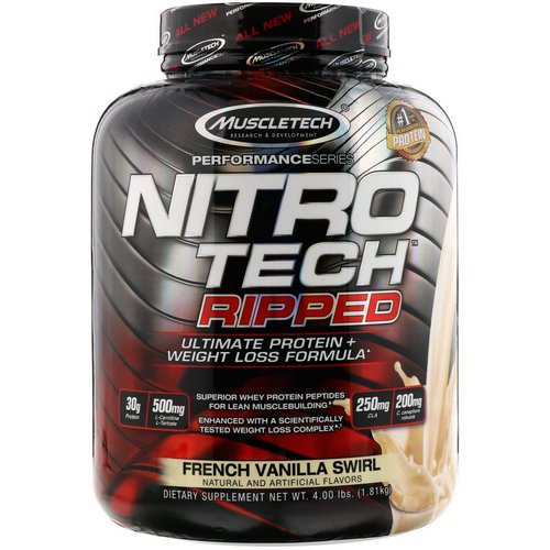 Muscletech, Nitro Tech Ripped, Ultimate Protein + Weight Loss Formula, French Vanilla Swirl, 4 lbs (1.81 kg) Review