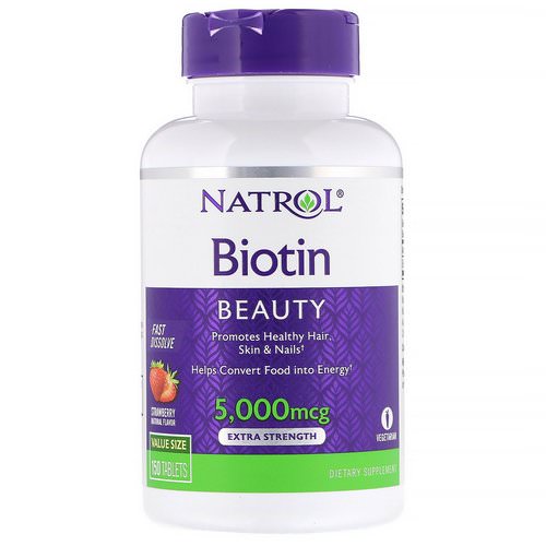Natrol, Biotin, Extra Strength, Strawberry, 5,000 mcg, 150 Tablets Review
