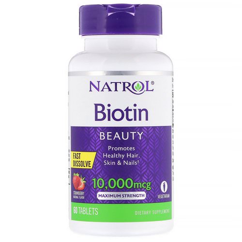 Natrol, Biotin, Maximum Strength, Strawberry, 10,000 mcg, 60 Tablets Review