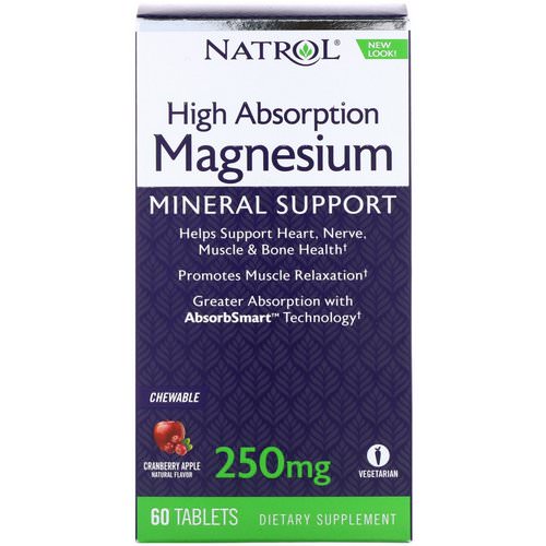 Natrol, High Absorption Magnesium, Cranberry Apple Natural Flavor, 250 mg, 60 Tablets Review