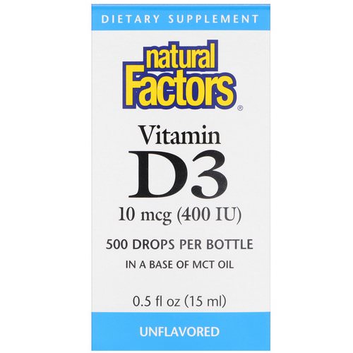 Natural Factors, Vitamin D3 Drops, Unflavored, 400 IU, 0.5 fl oz (15 ml) Review