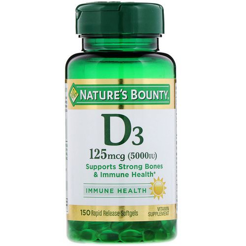 Nature's Bounty, D3, Immune Health, 125 mcg (5,000 IU), 150 Rapid Release Softgels Review