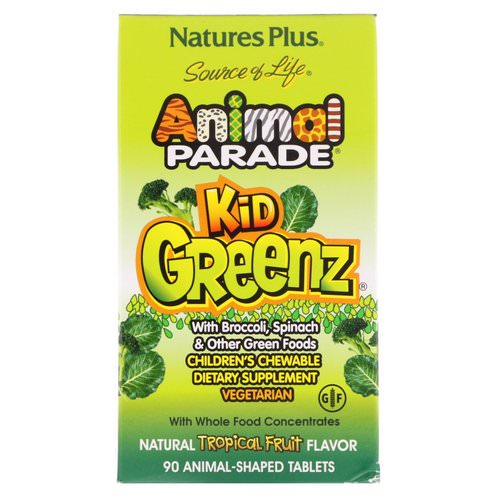 Nature's Plus, Source of Life, Animal Parade, Kid Greenz with Broccoli, Spinach, Natural Tropical Fruit Flavor, 90 Animal-Shaped Tablets Review