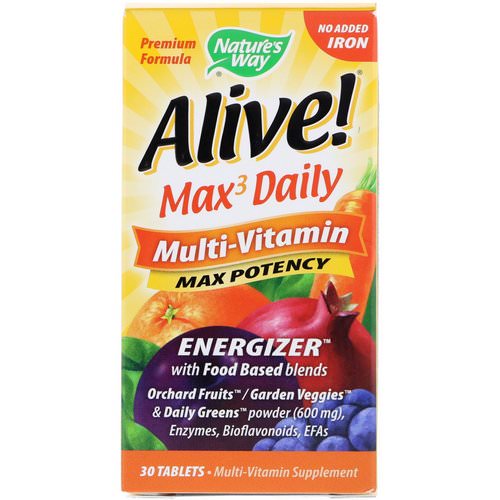 Nature's Way, Alive! Max3 Daily, Multi-Vitamin, No Added Iron, 30 Tablets Review