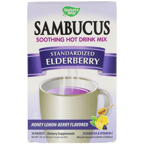 Nature's Way, Sambucus, Soothing Hot Drink Mix, Standardized Elderberry, Honey Lemon-Berry Flavored, 10 Packets, 1.87 oz (53 g) Review