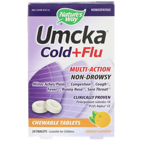 Nature's Way, Umcka, Cold+Flu, Orange, 20 Chewable Tablets Review