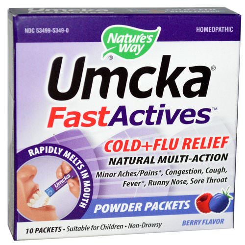 Nature's Way, Umcka, Fast Actives, Cold + Flu Relief, Non-Drowsy, Berry Flavor, 10 Powder Packets Review