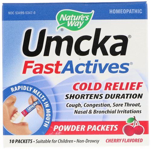 Nature's Way, Umcka, Fast Actives, Cold Relief, Cherry Flavor, 10 Powder Packets Review