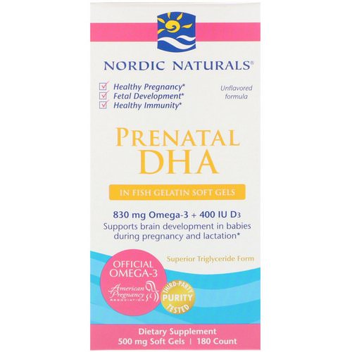 Nordic Naturals, Prenatal DHA, Fish Gelatin, Unflavored, 500 mg, 180 Soft Gels Review