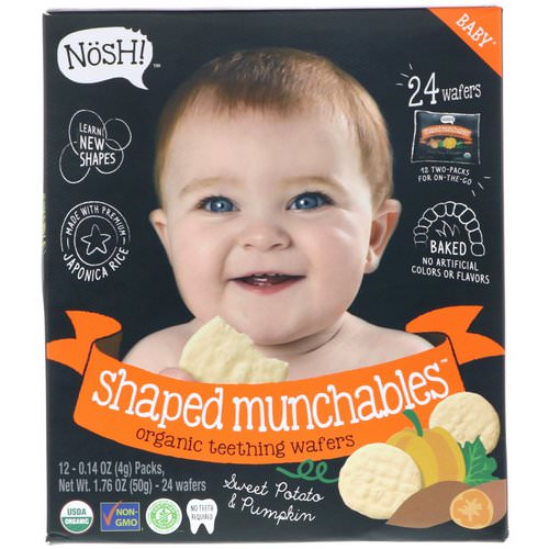 NosH! Baby Shaped Munchables, Organic Teething Wafers, Sweet Potato & Pumpkin, 12 Packs, 0.14 oz (4 g) Each Review