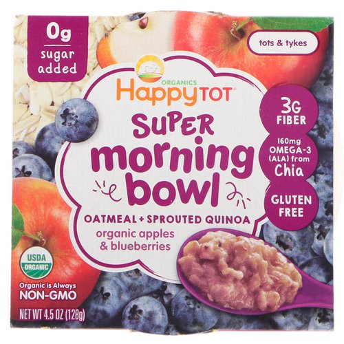 Happy Family Organics, Happy Tot, Super Morning Bowl, Oatmeal + Sprouted Quinoa, Organic Apples & Blueberries, 4.5 oz (128 g) Review