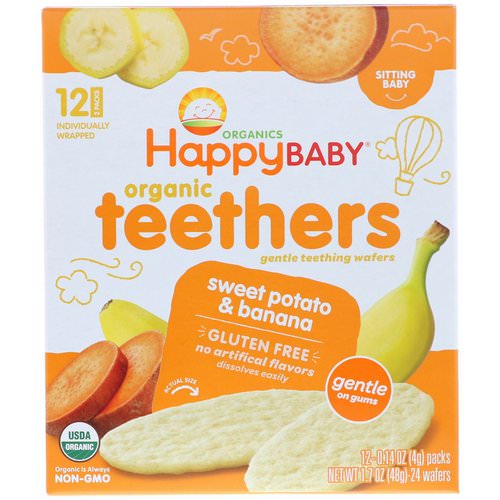 Happy Family Organics, Organic Teethers, Gentle Teething Wafers, Sitting Baby, Sweet Potato & Banana, 12 Packs, 0.14 oz (4 g) Each Review