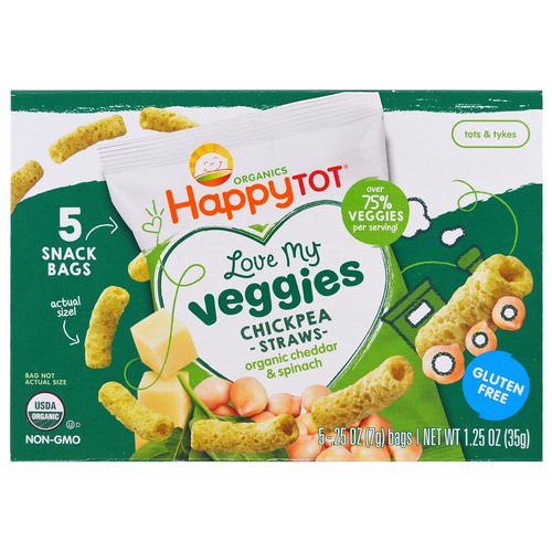 Happy Family Organics, Organics Happy Tot, Love My Veggies, Chickpea Straws Snack Bags, Organic Cheddar & Spinach, 5 Bags, 0.25 oz (7 g) Each Review