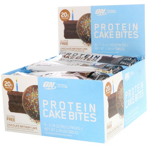 Optimum Nutrition, Protein Cake Bites, Chocolate Birthday Cake, 9 Bars, 2.29 oz (65 g) Each Review