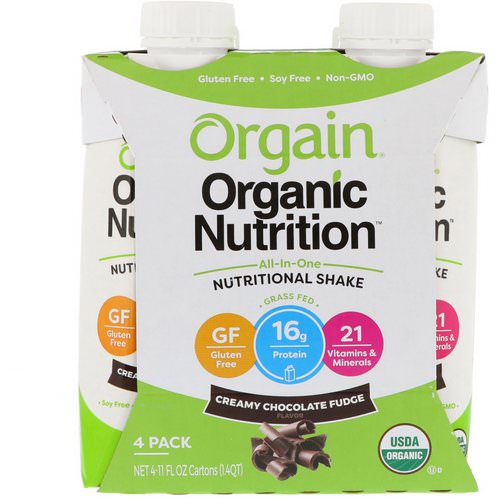 Orgain, Organic Nutrition, All In One Nutritional Shake, Creamy Chocolate Fudge, 4 Pack, 11 fl oz Each Review