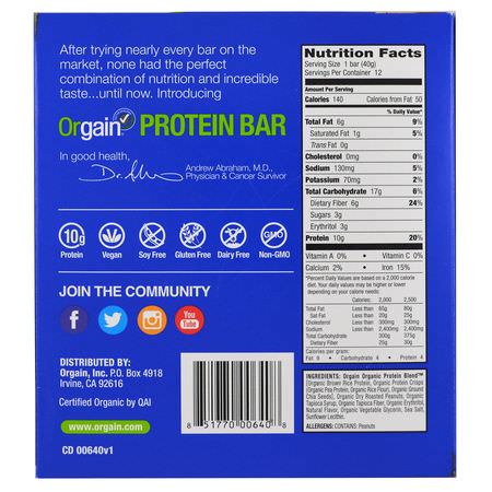 Orgain, Plant Based Protein Bars
