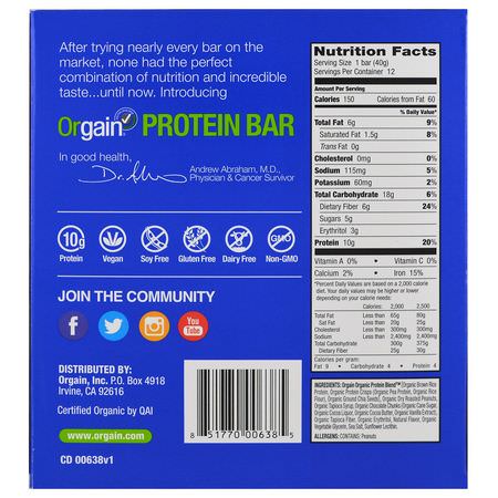 Orgain, Plant Based Protein Bars
