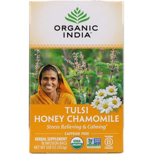Organic India, Tulsi Tea, Honey Chamomile, Caffeine-Free, 18 Infusion Bags, 1.08 oz (30.6 g) Review