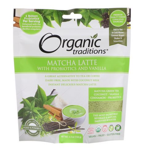 Organic Traditions, Matcha Latte with Probiotics and Vanilla, 5.3 oz (150 g) Review