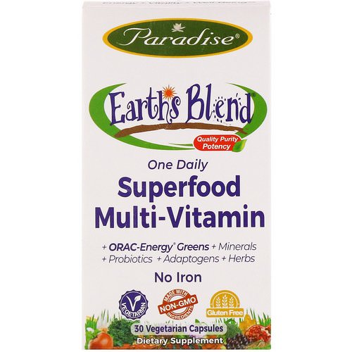 Paradise Herbs, Earth's Blend, One Daily Superfood Multivitamin, No Iron, 30 Vegetarian Capsules Review