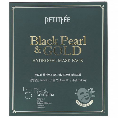 Petitfee, Black Pearl & Gold Hydrogel Mask Pack, 5 Sheets, 32 g Each Review