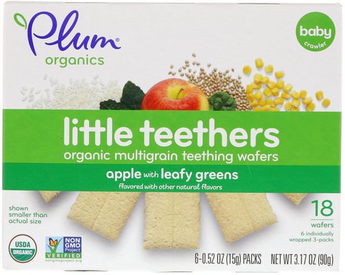 Plum Organics, Little Teethers, Organic Multigrain Teething Wafers, Apple with Leafy Greens, 6 Packs, 0.52 oz (15 g) Each Review